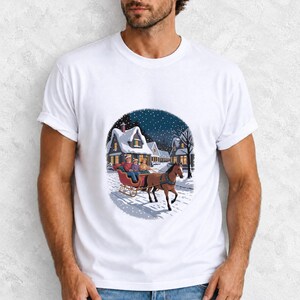 Comfort Colors Horse Sleigh Christmas Shirt, Retro Christmas Village Tee, Snowy Sleigh Ride T-shirt, Christmas Horse Shirt Women, Sleigh Tee