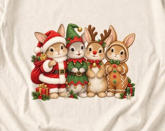 Comfort Colors Christmas Bunny Shirt, Cute Bunnies Santa Elf Tee, Bunny Lover Christmas T-shirt, Reindeer Rabbit Shirt, Xmas Bunny Tee