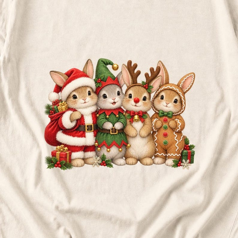 Comfort Colors Christmas Bunny Shirt, Cute Bunnies Santa Elf Tee, Bunny Lover Christmas T-shirt, Reindeer Rabbit Shirt, Xmas Bunny Tee