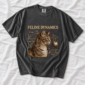 Comfort Colors Science Cat Shirt, Feline Dynamics Tee, Retro Physics Cat T-shirt, Physics Teacher Cat Tee, Engraved Tabby Cat Shirt