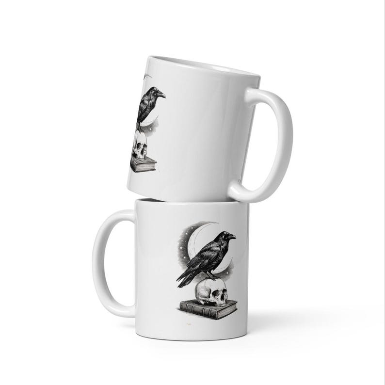 Raven Skull Moon Ceramic Mug by AeroBeloved