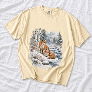 Comfort Colors Winter Fox Shirt, Watercolor Red Fox Tee, Snowy Forest Fox T-shirt, Fox Lover Nature Shirt Gift, Birch Forest Fox Tee