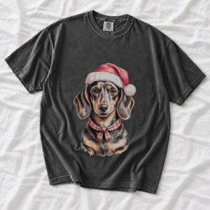 Comfort Colors Dachshund Santa Hat Shirt, Watercolor Doxie Christmas Tee, Dachshund Christmas T-shirt, Doxie Mom Holiday Shirt