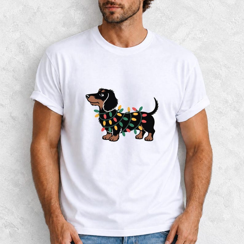 Comfort Colors Dachshund Christmas Lights Shirt, Funny Doxie Christmas Tee, Wiener Dog Christmas T-shirt, Dachshund Mom Holiday Shirt