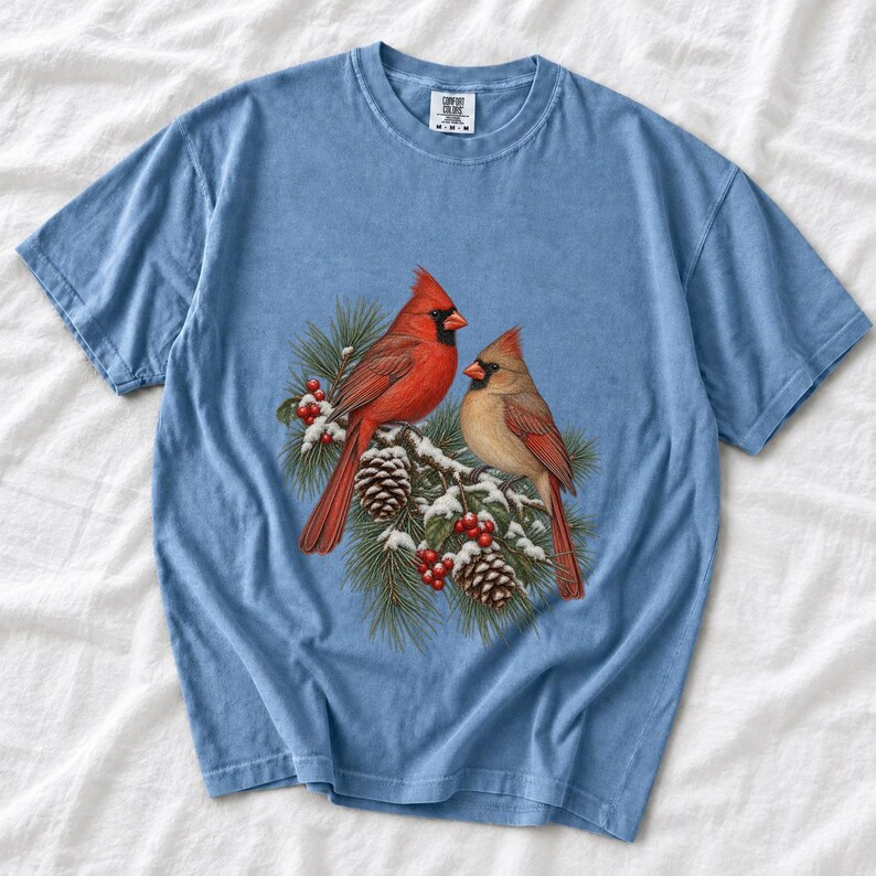 Comfort Colors Cardinal Christmas Shirt, Red Cardinals Winter Tee, Cardinal Pine Branch T-shirt, Cardinal Bird Lover Shirt, Cardinal Tee