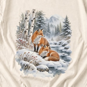 Comfort Colors Winter Fox Shirt, Watercolor Red Fox Tee, Snowy Forest Fox T-shirt, Fox Lover Nature Shirt Gift, Birch Forest Fox Tee
