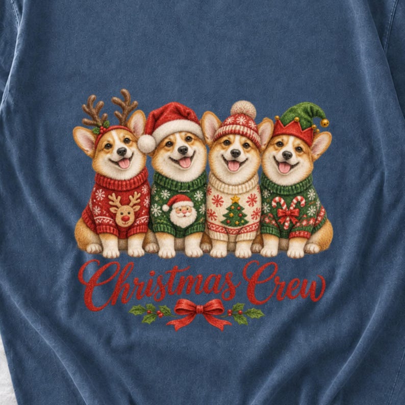 Comfort Colors Corgi Christmas Crew Shirt, Corgi Ugly Sweater Tee, Funny Corgi Christmas T-shirt, Corgi Mom Holiday Shirt image 1