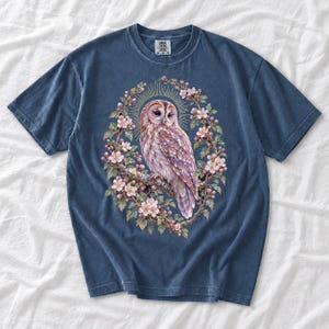 Tawny Owl Shirt, Floral Owl Tee, Comfort Colors Owl Lover T-shirt, Retro Wildflowers Owl Shirt, Women Owl Tee Gift image 6