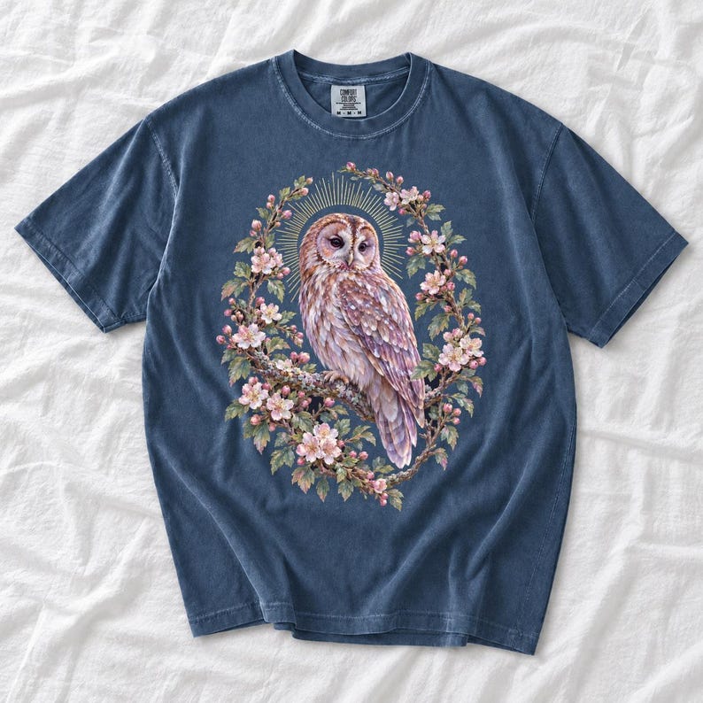 Tawny Owl Shirt, Floral Owl Tee, Comfort Colors Owl Lover T-shirt, Retro Wildflowers Owl Shirt, Women Owl Tee Gift image 6