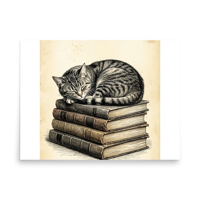 Tabby Cat Sleeping on Books Poster by AeroBeloved