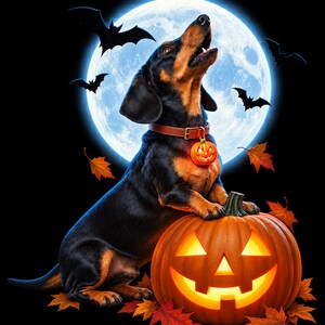 Dachshund Halloween Shirt, Howling Wiener Dog Tee, Comfort Colors Doxie T-shirt, Pumpkin Patch Dachshund Shirt image 4