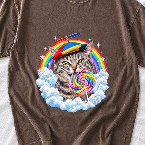 Kawaii Cat Shirt, Rainbow Lollipop Tabby Tee, Weird Funny Cat T-shirt, Propeller Beanie Cat Tee, Cute Cat Mom Shirt
