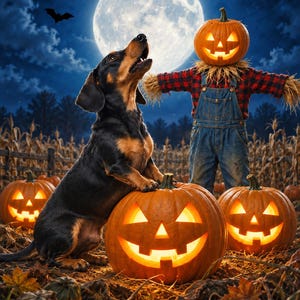 Dachshund Halloween Canvas, Moonlit Pumpkin Doxie Wall Art, Wiener Dog Canvas Print, Spooky Dachshund Wall Art image 4