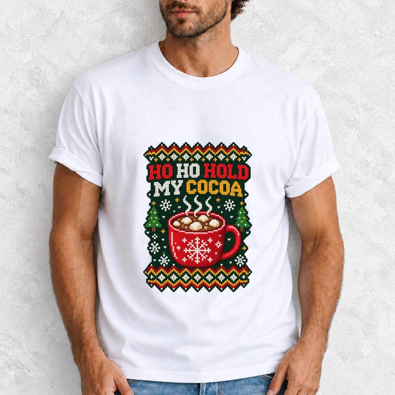 Comfort Colors Ho Ho Hold My Cocoa Shirt, Ugly Christmas Sweater Tee, Funny Hot Cocoa Christmas T-shirt, Cocoa Lover Holiday Shirt