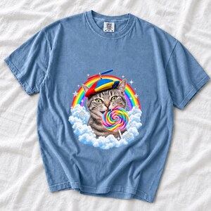 Rainbow Cat Lollipop Propeller Beanie Comfort Colors Shirt product mockup, image 8