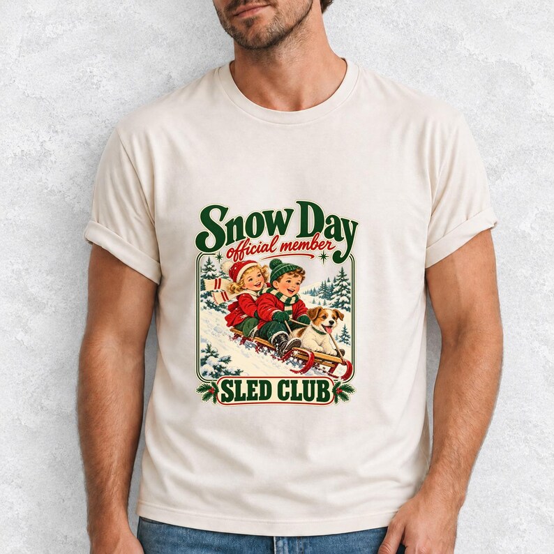 Comfort Colors Retro Snow Day Sled Club Shirt, Snow Day Official Member Tee, Retro Christmas Sled T-shirt, Winter Sledding Shirt