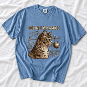 Comfort Colors Science Cat Shirt, Feline Dynamics Tee, Retro Physics Cat T-shirt, Physics Teacher Cat Tee, Engraved Tabby Cat Shirt