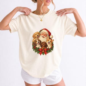 Comfort Colors Santa Puppies Christmas Shirt, Retro Santa Dog Tee, Christmas Dog Lover T-shirt, Dog Mom Santa Shirt Gift