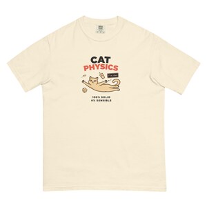 Cat Physics Shirt, Funny Science Cat Comfort Colors Graphic Tee; Ivory Comfort Colors 1717 shirt, front product mockup
