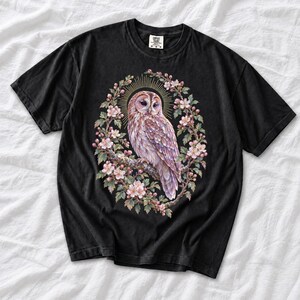 Tawny Owl Shirt, Floral Owl Tee, Comfort Colors Owl Lover T-shirt, Retro Wildflowers Owl Shirt, Women Owl Tee Gift image 13