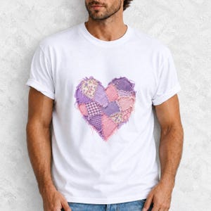 Comfort Colors Lavender Patchwork Heart Shirt, Quilt Heart Tee, Pastel Heart Valentine T-shirt, Valentines Day Heart Shirt Women
