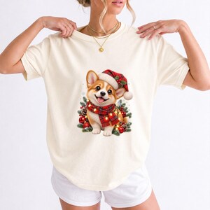 Comfort Colors Christmas Corgi Puppy Shirt, Cute Corgi Santa Hat Tee, Corgi Lover Christmas T-shirt, Corgi Mom Holiday Shirt