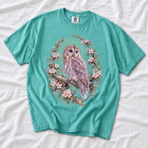 Tawny Owl Shirt, Floral Owl Tee, Comfort Colors Owl Lover T-shirt, Retro Wildflowers Owl Shirt, Women Owl Tee Gift image 7