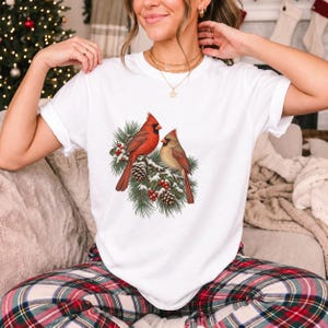 Comfort Colors Cardinal Christmas Shirt, Red Cardinals Winter Tee, Cardinal Pine Branch T-shirt, Cardinal Bird Lover Shirt, Cardinal Tee