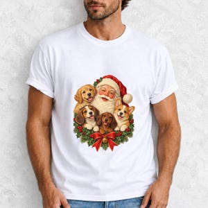 Comfort Colors Santa Puppies Christmas Shirt, Retro Santa Dog Tee, Christmas Dog Lover T-shirt, Dog Mom Santa Shirt Gift