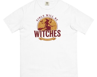 Girls Will Be Witches Shirt, Retro Witch Halloween Tee, Comfort Colors Witch T-shirt, Retro Witch Broom Women Tee
