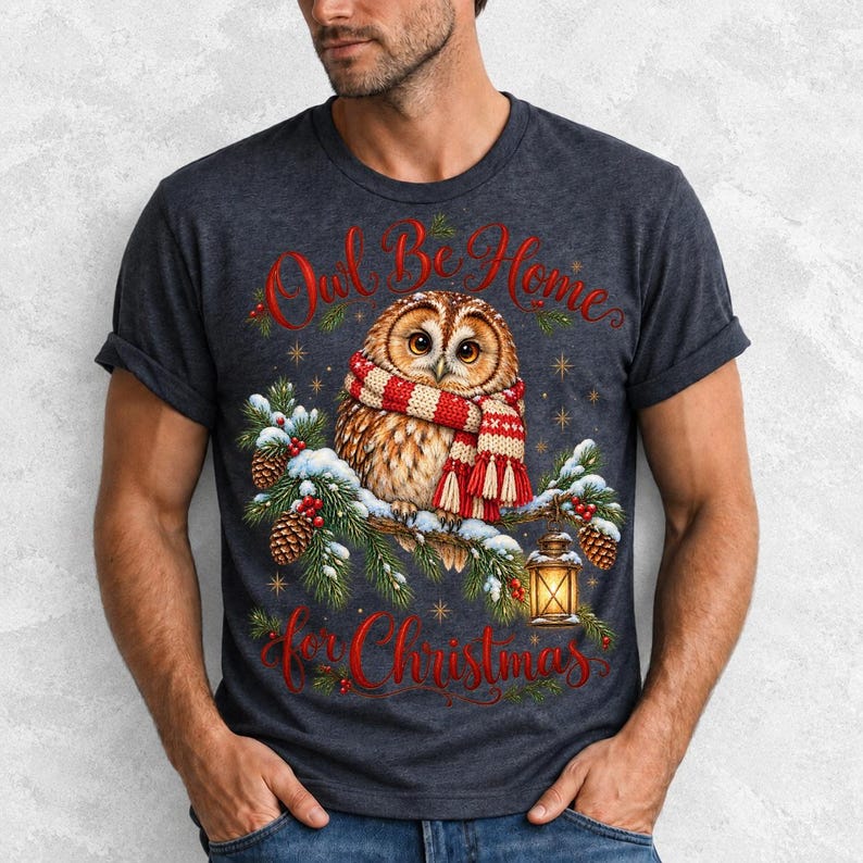 Сова в вязаном шарфе в снегу «Owl Be Home for Christmas»