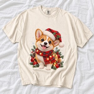 Comfort Colors Christmas Corgi Puppy Shirt, Cute Corgi Santa Hat Tee, Corgi Lover Christmas T-shirt, Corgi Mom Holiday Shirt