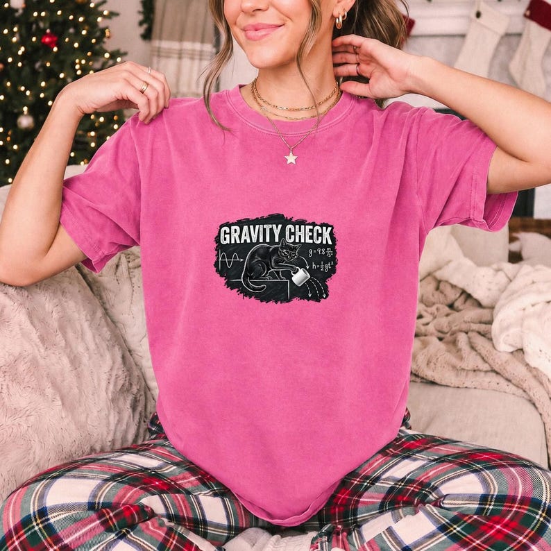 Gravity Check Black Cat Physics Comfort Colors Shirt product mockup, image 11