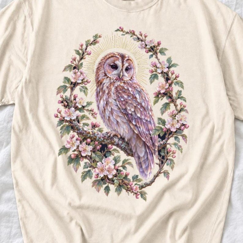 Tawny Owl Shirt, Floral Owl Tee, Comfort Colors Owl Lover T-shirt, Retro Wildflowers Owl Shirt, Women Owl Tee Gift image 1