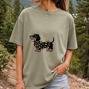 Comfort Colors Dachshund Christmas Lights Shirt, Funny Doxie Christmas Tee, Wiener Dog Christmas T-shirt, Dachshund Mom Holiday Shirt