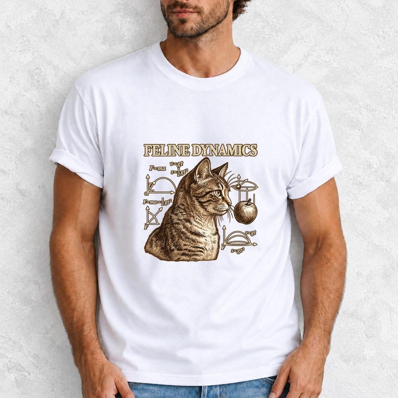 Comfort Colors Science Cat Shirt, Feline Dynamics Tee, Retro Physics Cat T-shirt, Physics Teacher Cat Tee, Engraved Tabby Cat Shirt