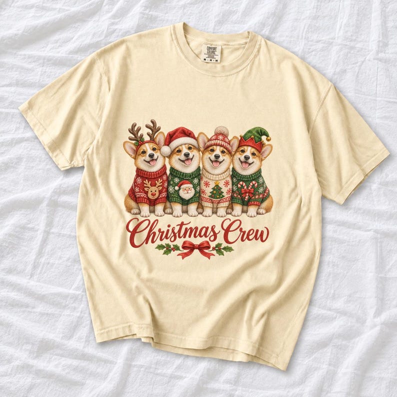 Comfort Colors Corgi Christmas Crew Shirt, Corgi Ugly Sweater Tee, Funny Corgi Christmas T-shirt, Corgi Mom Holiday Shirt