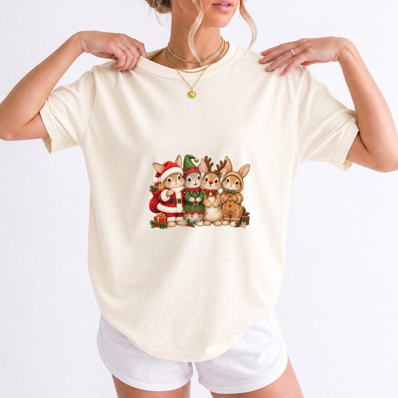 Comfort Colors Christmas Bunny Shirt, Cute Bunnies Santa Elf Tee, Bunny Lover Christmas T-shirt, Reindeer Rabbit Shirt, Xmas Bunny Tee