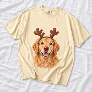 Comfort Colors Golden Retriever Christmas Shirt, Reindeer Golden Retriever Tee, Dog Christmas T-shirt, Golden Mom Holiday Shirt