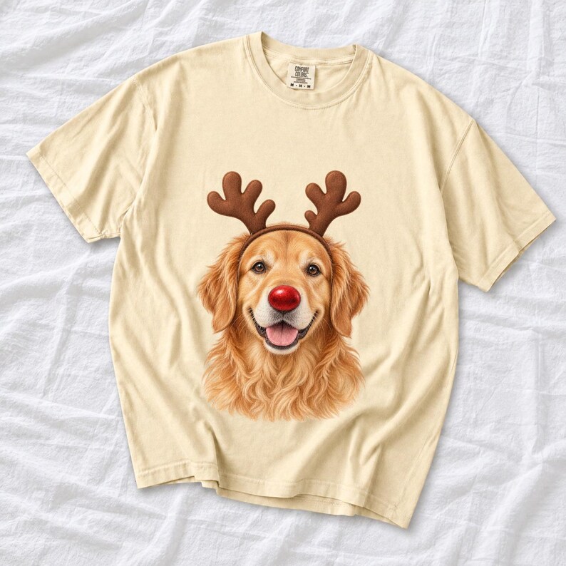 Comfort Colors Golden Retriever Christmas Shirt, Reindeer Golden Retriever Tee, Dog Christmas T-shirt, Golden Mom Holiday Shirt