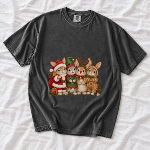 Comfort Colors Christmas Bunny Shirt, Cute Bunnies Santa Elf Tee, Bunny Lover Christmas T-shirt, Reindeer Rabbit Shirt, Xmas Bunny Tee