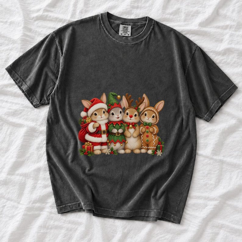 Comfort Colors Christmas Bunny Shirt, Cute Bunnies Santa Elf Tee, Bunny Lover Christmas T-shirt, Reindeer Rabbit Shirt, Xmas Bunny Tee