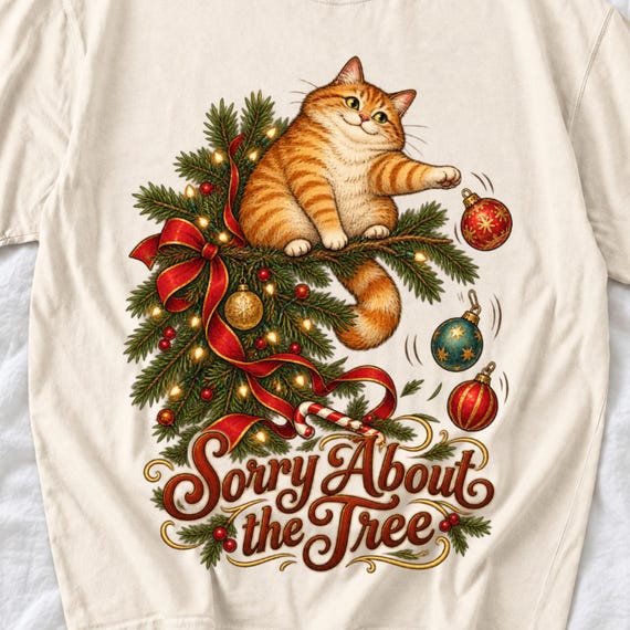 Sorry About the Tree Christmas Cat Shirt by AeroBeloved