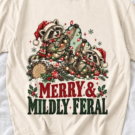 Merry & Mildly Feral Raccoon Christmas Shirt by AeroBeloved