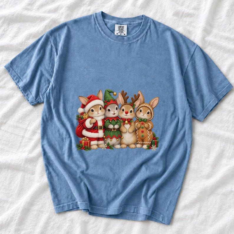 Comfort Colors Christmas Bunny Shirt, Cute Bunnies Santa Elf Tee, Bunny Lover Christmas T-shirt, Reindeer Rabbit Shirt, Xmas Bunny Tee