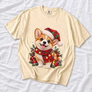 Comfort Colors Christmas Corgi Puppy Shirt, Cute Corgi Santa Hat Tee, Corgi Lover Christmas T-shirt, Corgi Mom Holiday Shirt