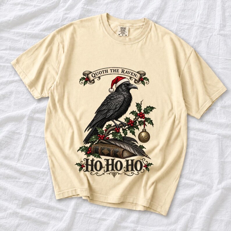 Ворон-гравюра с остролистом «Quoth the Raven: Ho Ho Ho»