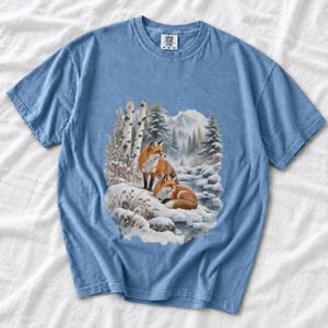 Comfort Colors Winter Fox Shirt, Watercolor Red Fox Tee, Snowy Forest Fox T-shirt, Fox Lover Nature Shirt Gift, Birch Forest Fox Tee
