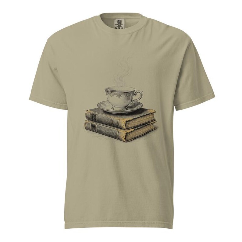 Camiseta de té y libros, camiseta estilo cottagecore para amantes del té, camiseta Comfort Colors para amantes de los libros con diseño de taza de té, camiseta para amantes de los libros imagen 3