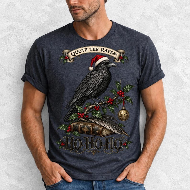 Ворон-гравюра с остролистом «Quoth the Raven: Ho Ho Ho»